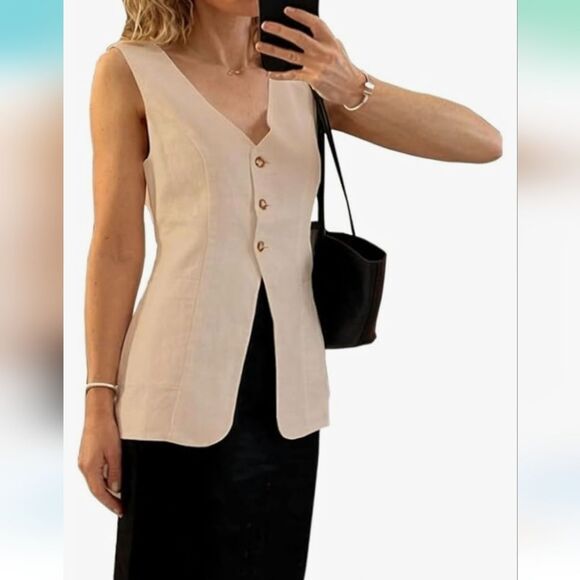 NWT Long Line Waistcoat Vest Sleeveless Cream - Picture 1 of 3